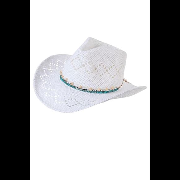 Vince Camuto Beaded Band Cowboy Hat White - Picture 1 of 1